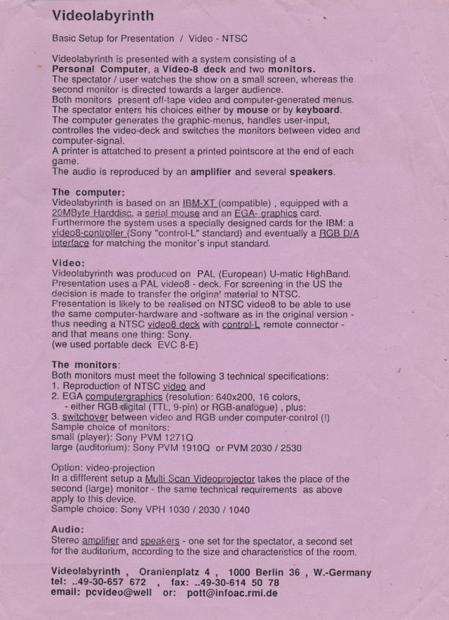 VIDEOLABYRINTH TECHNISCHER AUFBAU VIDEOLABYRINTH TECHNISCHER AUFBAU